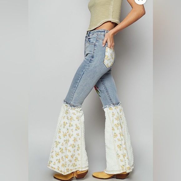 POL Rose Embroider and Floral Gauze Hem Jeans - Picture 6 of 10